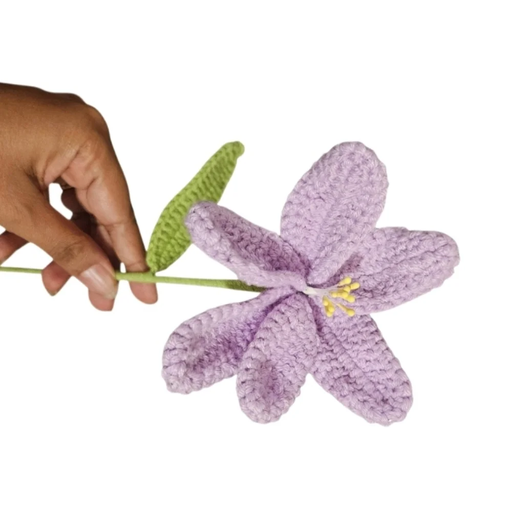 Handmade Crochet Purple Flower Easter Spring Eco Decor Bendable Stem Faux Floral